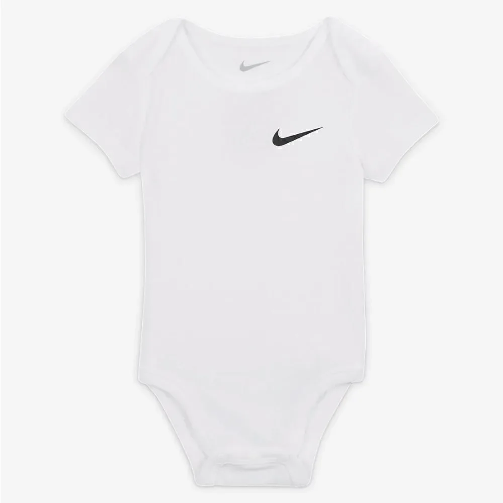 Nike Mini Me Bodysuit Set, White Onesie Black Swoosh Short Sleeve Size Newborn